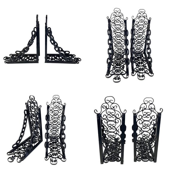 Vtg Victorian Unique Pair Steampunk Gothic Black Heavy Metal Chain Bookends Rare - Picture 3 of 7